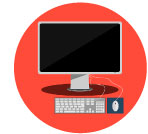 Icono computadora blanco en fondo rojo